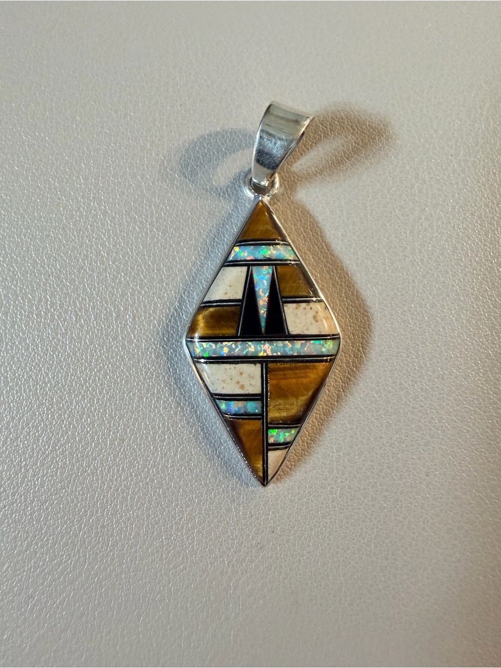 Sterling Silver Tiger Eye Opal Onyx Inlay Pendent Southwestern